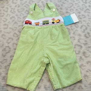 ANAVINI Hand Smocked boys overalls.